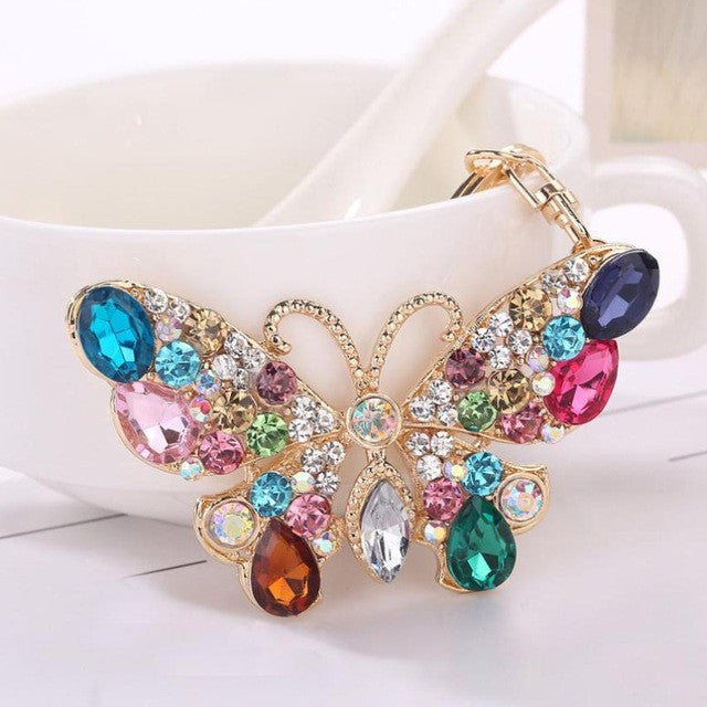 Butterfly Model Rhinestone Tassel Keychain Bag Handbag Key Ring Car Key Pendant - MOMOA