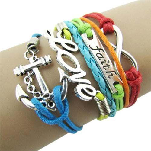 Infinity Friendship Love Anchor Leather Charm Bracelet - MOMOA