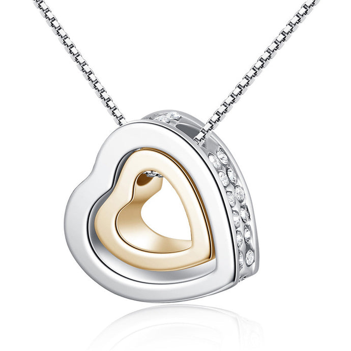 Double Heart Crystal Rhinestone Necklace - MOMOA