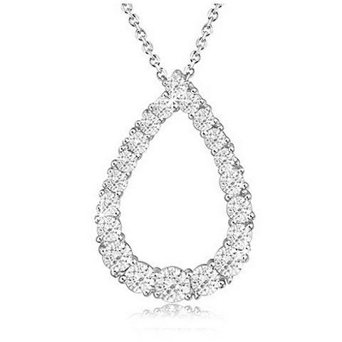 Rhodium Plated Pear Shape CZ Pendant with Chain - MOMOA