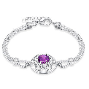 Swarovski Crystal Amethyst Centerstone Bracelet in 18K White Gold Plated - MOMOA