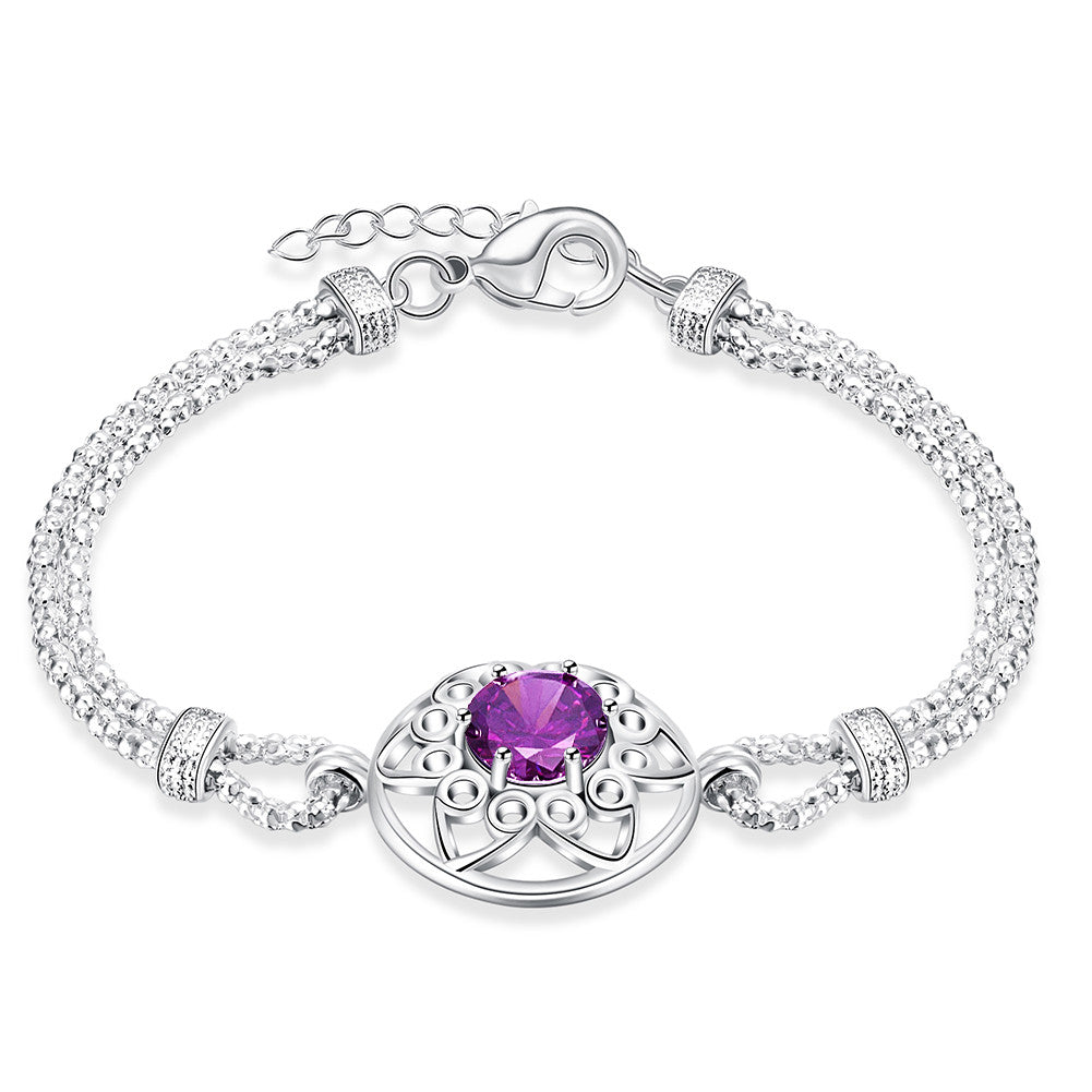 Swarovski Crystal Amethyst Centerstone Bracelet in 18K White Gold Plated - MOMOA