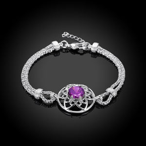 Swarovski Crystal Amethyst Centerstone Bracelet in 18K White Gold Plated - MOMOA