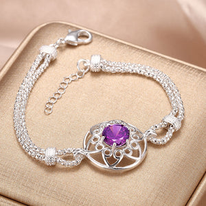 Swarovski Crystal Amethyst Centerstone Bracelet in 18K White Gold Plated - MOMOA