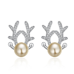 Reindeer Stud Earring in White Gold Plated - MOMOA