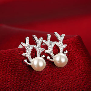 Reindeer Stud Earring in White Gold Plated - MOMOA