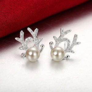 Reindeer Stud Earring in White Gold Plated - MOMOA