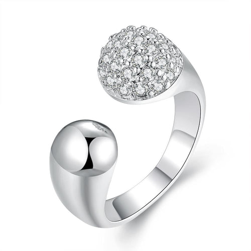Pave in Swarovski Crystals Adjustable Ring in White Gold - MOMOA