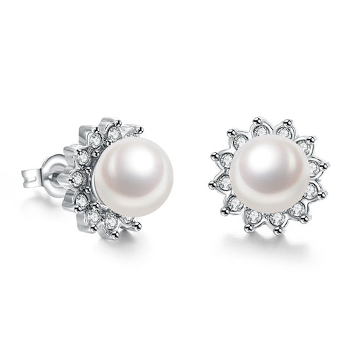 18K White Gold Plated Pearl Star Studded Earrings - MOMOA