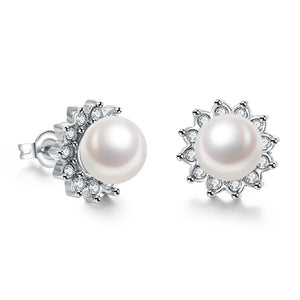 18K White Gold Plated Pearl Star Studded Earrings - MOMOA
