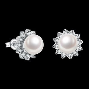 18K White Gold Plated Pearl Star Studded Earrings - MOMOA